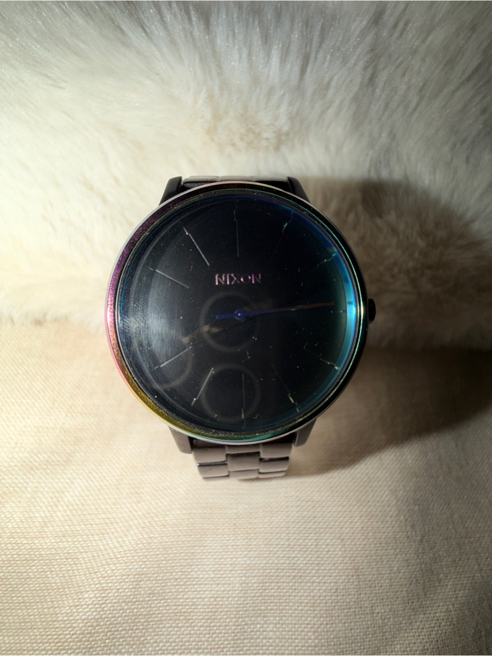 Nixon Iridescent Rainbow Bezel Black Dial Stainless Steel Watch